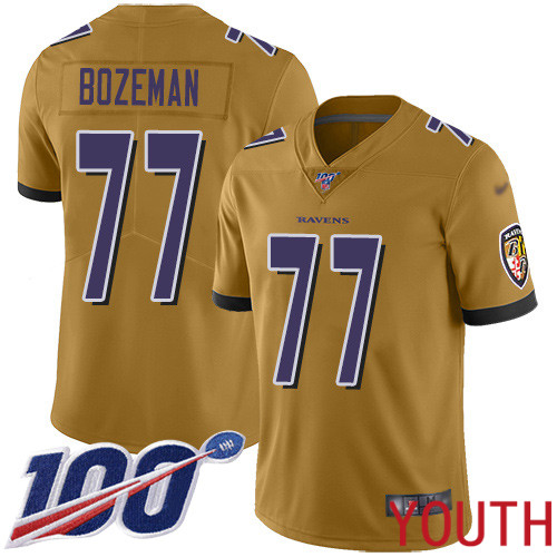 Baltimore Ravens Limited Gold Youth Bradley Bozeman Jersey NFL Football #77 100th Season Inverted Legend->women nfl jersey->Women Jersey